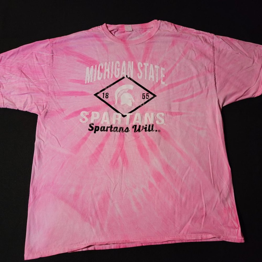 2XL Unisex Pink Awareness Tie Dye MSU Spartans Tee TShirt